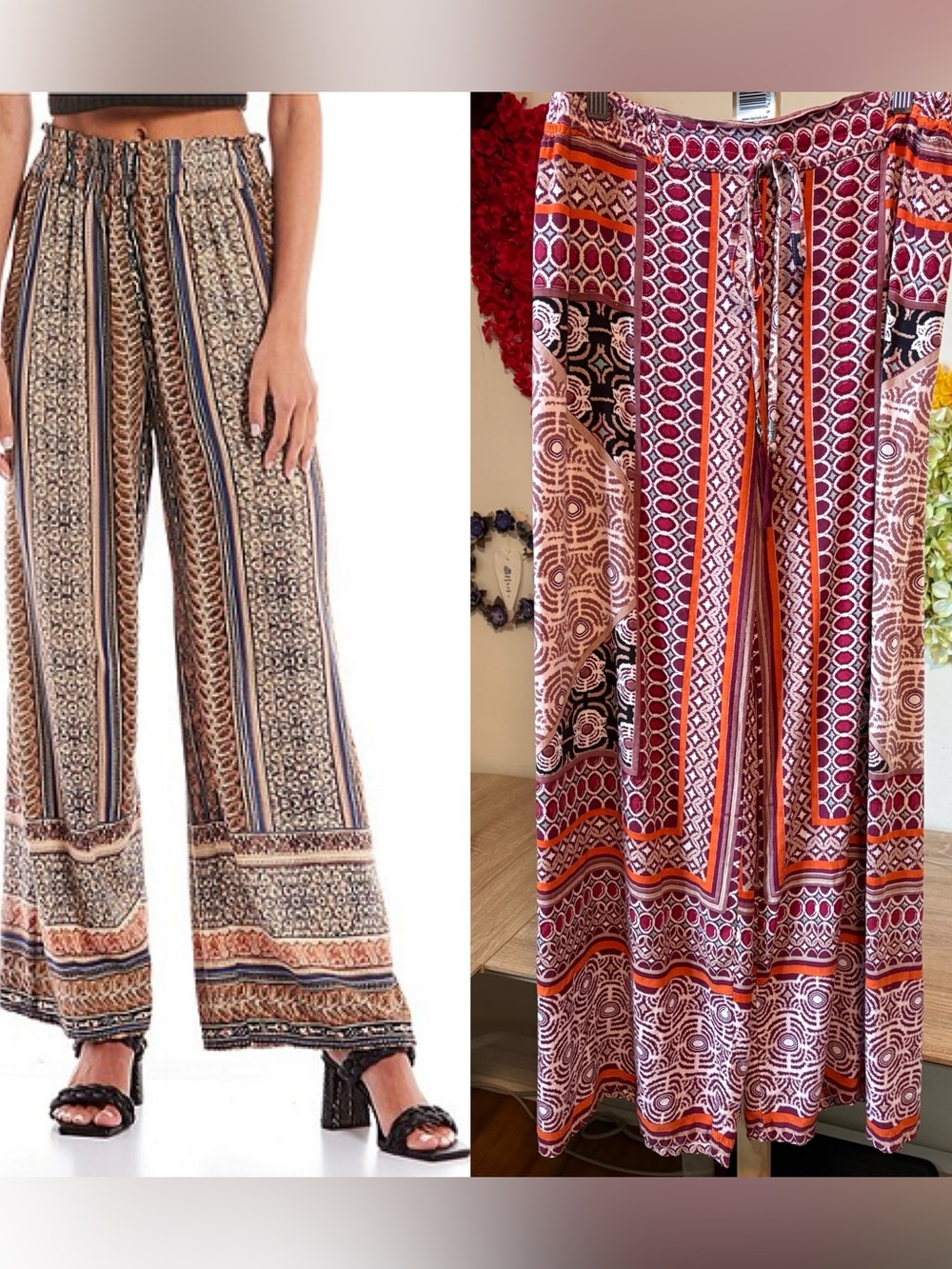 Angie Wide Leg Tie & Elastic Waist Boho Pants